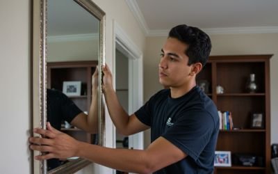 mounting-and-hanging-service-image-Handeez-UK a handyman mounting a mirror